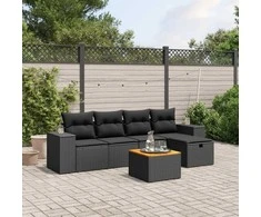 Sofa Sofos komplektas su pagalvėlėmis, 6 dalių, juodas, poliratanas