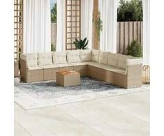 Sofa Sofos komplektas su pagalvėlėmis, 10 dalių, smėlio, poliratanas