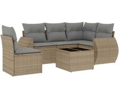 Sofa Sofos komplektas su pagalvėlėmis, 6 dalių, smėlio, poliratanas