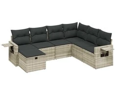 Sofa Sofos komplektas su pagalvėlėmis, 7 dalių, pilkas, poliratanas