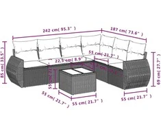 Sofa Sofos komplektas su pagalvėlėmis, 7 dalių, pilkas, poliratanas