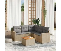 Sofa Sofos komplektas su pagalvėlėmis, 6 dalių, smėlio, poliratanas