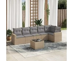 Sofa Sofos komplektas su pagalvėlėmis, 7 dalių, smėlio, poliratanas
