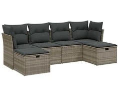 Sofa Sofos komplektas su pagalvėlėmis, 6 dalių, pilkas, poliratanas