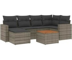 Lauko baldų komplektas Sofos komplektas su pagalvėlėmis, 7 dalių, pilkas, poliratanas