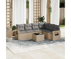 Sofa Sofos komplektas su pagalvėlėmis, 7 dalių, smėlio, poliratanas