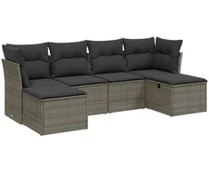 Sofa Sofos komplektas su pagalvėlėmis, 6 dalių, pilkas, poliratanas