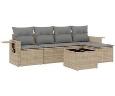 Sofa Sofos komplektas su pagalvėlėmis, 6 dalių, smėlio, poliratanas