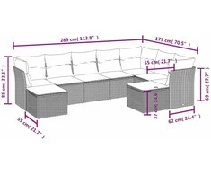 Sofa Sofos komplektas su pagalvėlėmis, 9 dalių, pilkas, poliratanas