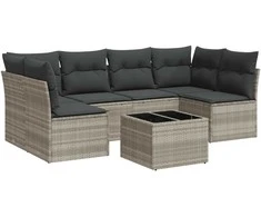 Sofa Sofos komplektas su pagalvėlėmis, 7 dalių, pilkas, poliratanas