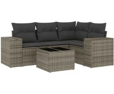 Sofa Sofos komplektas su pagalvėlėmis, 5 dalių, pilkas, poliratanas