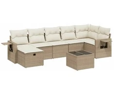 Sofa Sofos komplektas su pagalvėlėmis, 8 dalių, smėlio, poliratanas