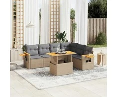 Lauko baldų komplektas Sofos komplektas su pagalvėlėmis, 7 dalių, smėlio, poliratanas