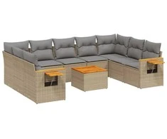 Sofa Sofos komplektas su pagalvėlėmis, 10 dalių, smėlio, poliratanas