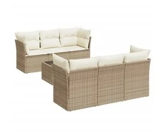 Sofa Sofos komplektas su pagalvėlėmis, 7 dalių, smėlio, poliratanas