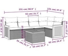 Sofa Sofos komplektas su pagalvėlėmis, 6 dalių, smėlio, poliratanas
