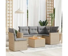 Sofa Sofos komplektas su pagalvėlėmis, 6 dalių, smėlio, poliratanas
