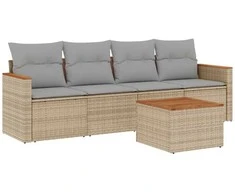Sofa Sofos komplektas su pagalvėlėmis, 5 dalių, smėlio, poliratanas