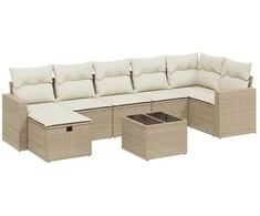 Sofa Sofos komplektas su pagalvėlėmis, 8 dalių, smėlio, poliratanas