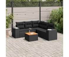 Sofa Sofos komplektas su pagalvėlėmis, 6 dalių, juodas, poliratanas