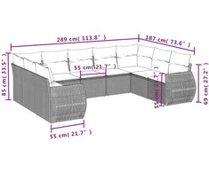 Sofa Sofos komplektas su pagalvėlėmis, 9 dalių, pilkas, poliratanas
