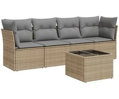 Sofa Sofos komplektas su pagalvėlėmis, 5 dalių, smėlio, poliratanas
