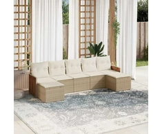 Sofa Sofos komplektas su pagalvėlėmis, 7 dalių, smėlio, poliratanas