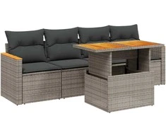 Lauko baldų komplektas Sofos komplektas su pagalvėlėmis, 5 dalių, pilkas, poliratanas
