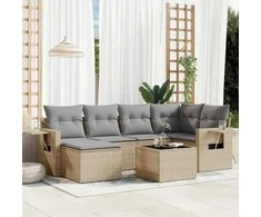 Sofa Sofos komplektas su pagalvėlėmis, 7 dalių, smėlio, poliratanas
