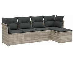 Sofa Sofos komplektas su pagalvėlėmis, 5 dalių, pilkas, poliratanas