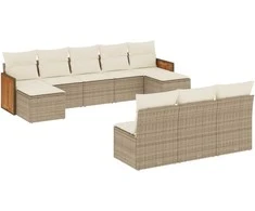 Sofa Sofos komplektas su pagalvėlėmis, 10 dalių, smėlio, poliratanas