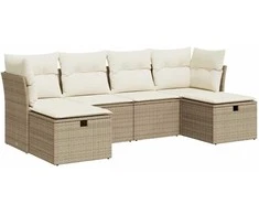 Lauko baldų komplektas Sofos komplektas su pagalvėlėmis, 6 dalių, smėlio, poliratanas