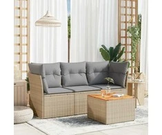 Sofa Sofos komplektas su pagalvėlėmis, 4 dalių, smėlio, poliratanas