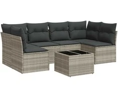 Sofa Sofos komplektas su pagalvėlėmis, 7 dalių, pilkas, poliratanas