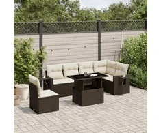 Lauko baldų komplektas Sofos komplektas su pagalvėlėmis, 7 dalių, rudas, poliratanas