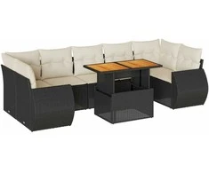 Sofa Sofos komplektas su pagalvėlėmis, 8 dalių, juodas, poliratanas