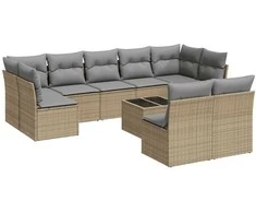 Sofa Sofos komplektas su pagalvėlėmis, 10 dalių, smėlio, poliratanas