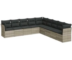 Sofa Sofos komplektas su pagalvėlėmis, 9 dalių, pilkas, poliratanas