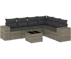 Sofa Sofos komplektas su pagalvėlėmis, 7 dalių, pilkas, poliratanas