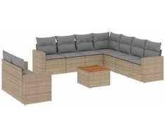 Sofa Sofos komplektas su pagalvėlėmis, 10 dalių, smėlio, poliratanas