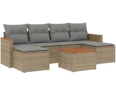 Sofa Sofos komplektas su pagalvėlėmis, 7 dalių, smėlio, poliratanas