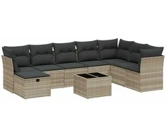 Sofa Sofos komplektas su pagalvėlėmis, 9 dalių, pilkas, poliratanas