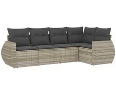 Sofa Sofos komplektas su pagalvėlėmis, 5 dalių, pilkas, poliratanas