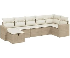 Sofa Sofos komplektas su pagalvėlėmis, 7 dalių, smėlio, poliratanas
