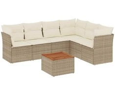 Sofa Sofos komplektas su pagalvėlėmis, 7 dalių, smėlio, poliratanas