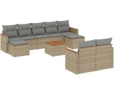 Sofa Sofos komplektas su pagalvėlėmis, 10 dalių, smėlio, poliratanas