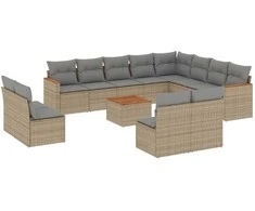 Sofa Sofos komplektas su pagalvėlėmis, 13 dalių, smėlio, poliratanas