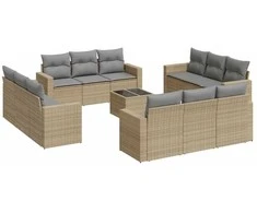 Sofa Sofos komplektas su pagalvėlėmis, 13 dalių, smėlio, poliratanas