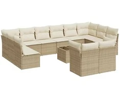 Sofa Sofos komplektas su pagalvėlėmis, 13 dalių, smėlio, poliratanas