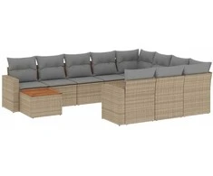 Sofa Sofos komplektas su pagalvėlėmis, 11 dalių, smėlio, poliratanas